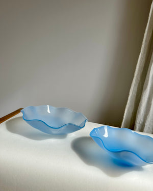 Pair of Blue 1940s Vintage 'Kantara' Glass Bowls by Sven Palmqvist for Orrefors