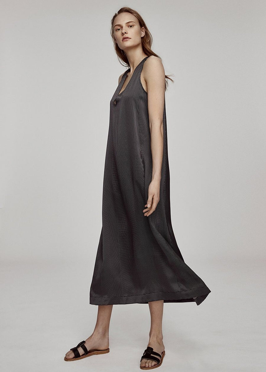 ASCENO BLACK DOT SILK LONG PANEL DRESS The Edition 94