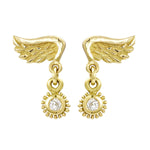 Gold Venetian Wing & Diamond Drop Earrings by Sophie Harley