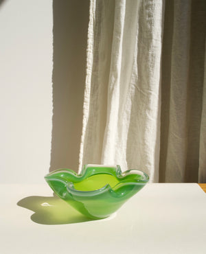 Murano Archimede Seguso Green and Opal White Glass Bowl