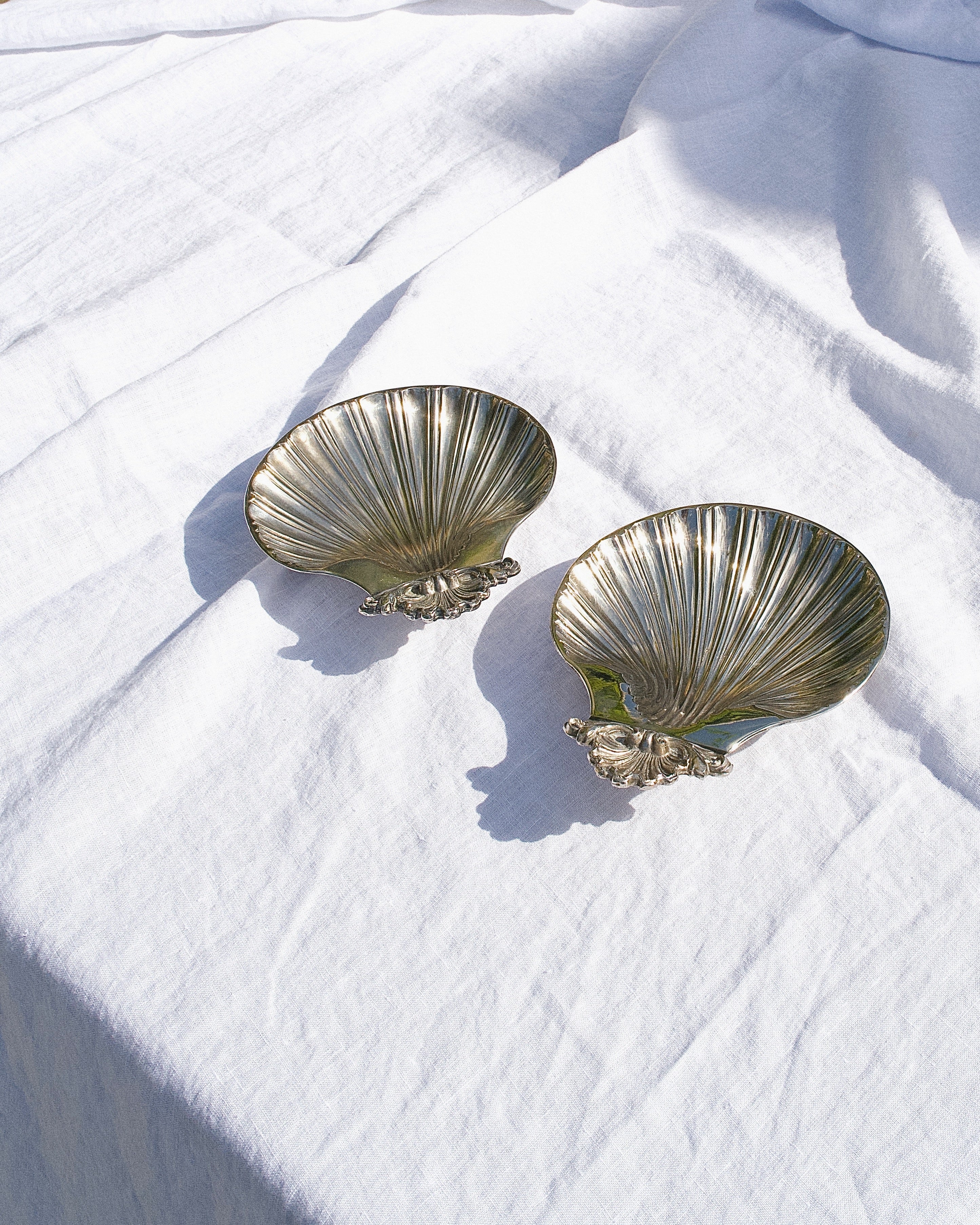 Pair of Antique Silver Plated Shell Shaped Dishes