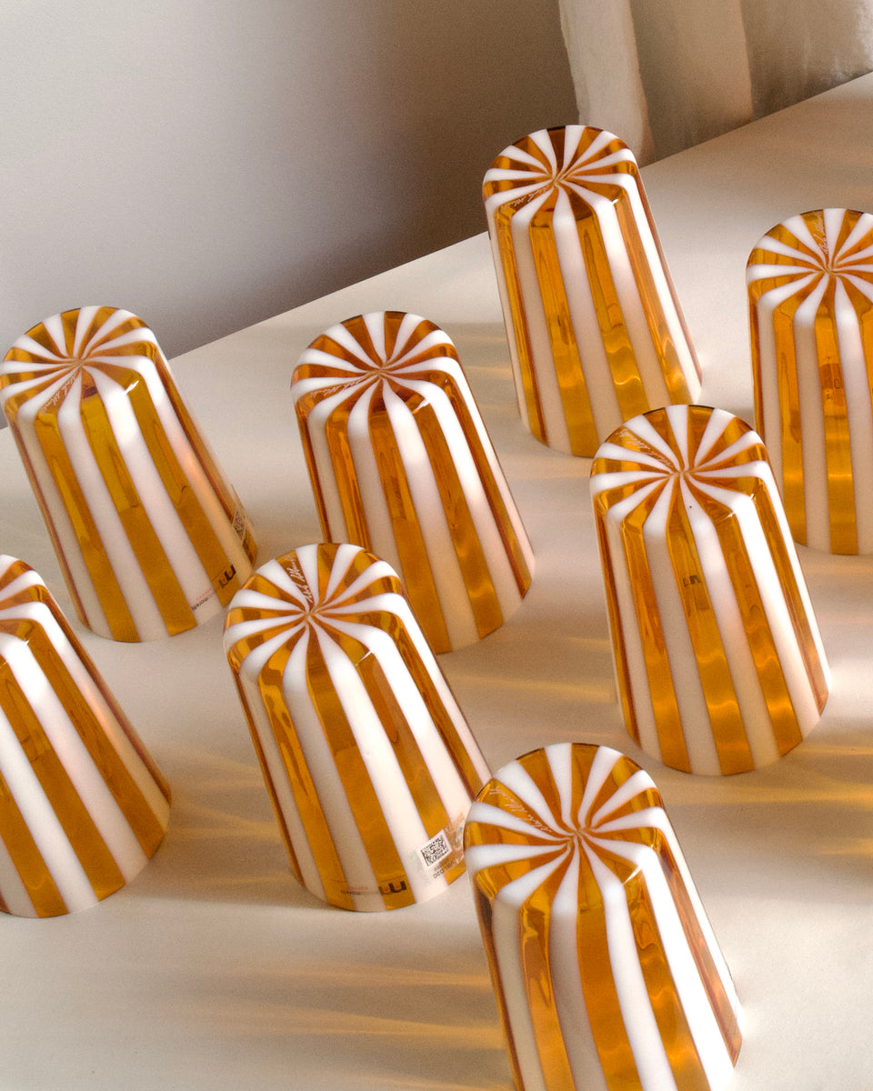 Salty Caramel LIGHT Stripe Handblown Murano Gio Ponti ‘A Canne’ Style Italian Glass