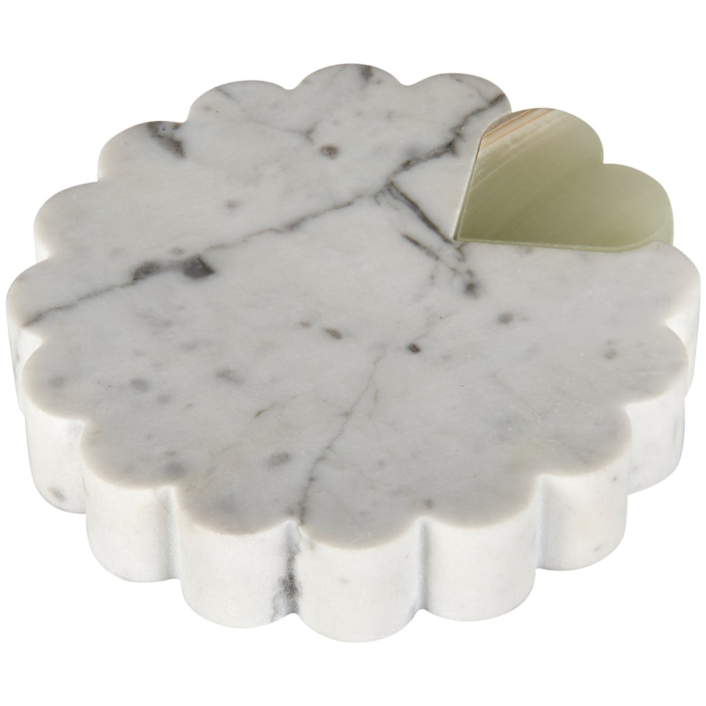 Heart Inlaid Round White Marble Coaster | Branik