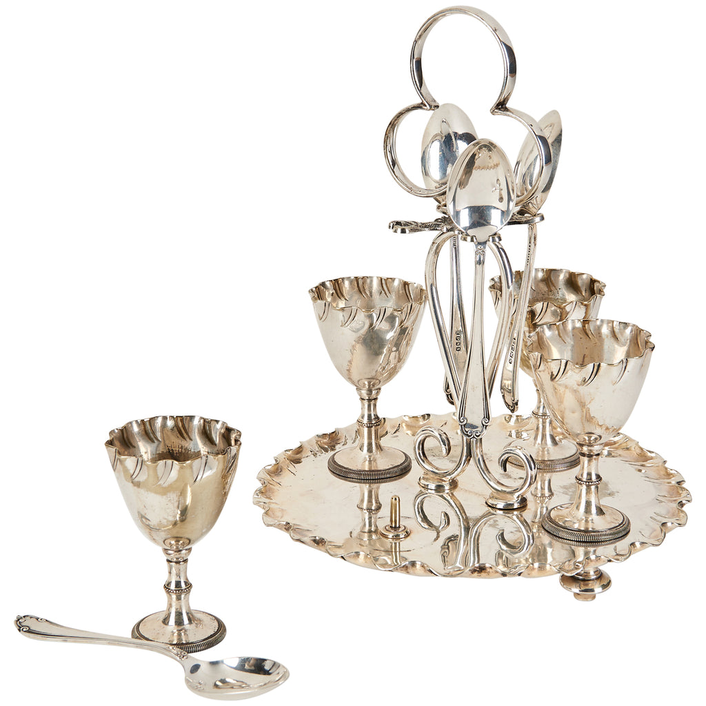 Antique Silver Plated Egg Cruet Set for Four c. 1880s