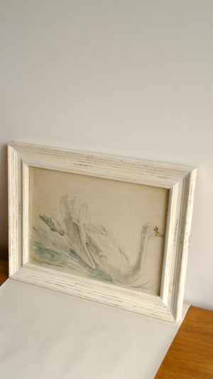 Antique Swan Watercolour from the studio folder of John Seymour Lucas of Blythburgh, Suffolk (Framed)