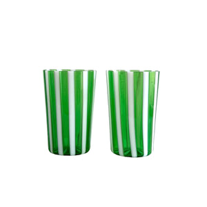 Green Candy Stripe Handblown Murano Gio Ponti ‘A Canne’ Style Italian Glass