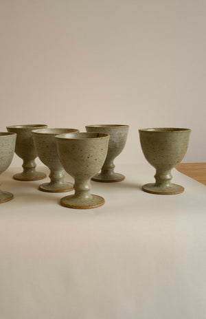 Set of Six Vintage Stoneware Pottery Goblets
