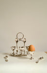 Antique c.1900 Silver Plate Egg Cruet Set for Four w/ Spoons