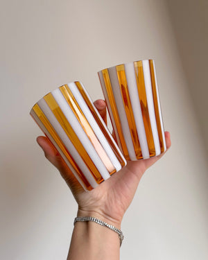 Salty Caramel Stripe Handblown Murano Gio Ponti ‘A Canne’ Style Italian Glass