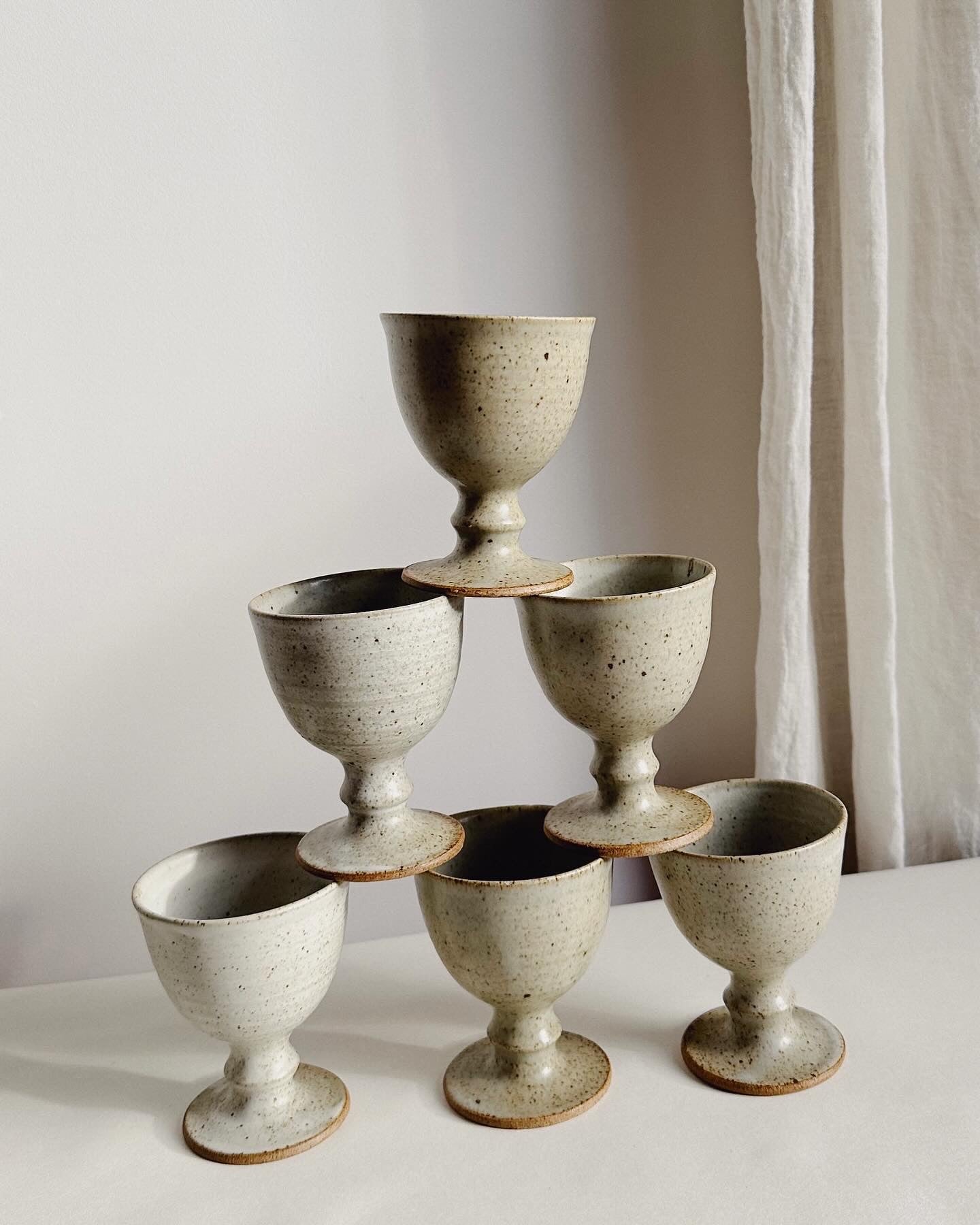 Set of Six Vintage Stoneware Pottery Goblets