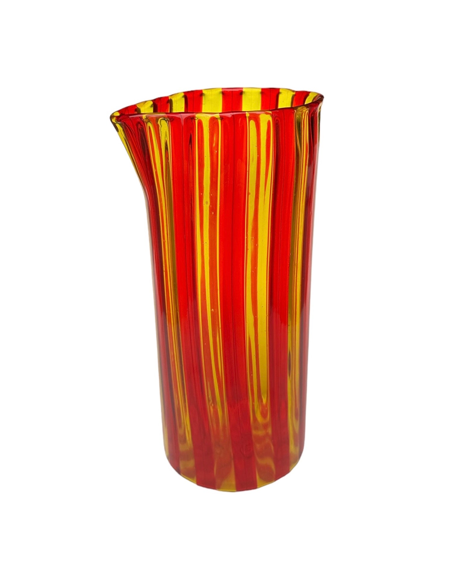 Orange & Yellow Handblown Murano Gio Ponti ‘A Canne’ Style Italian Carafe
