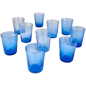 Set of 10 Tall Royal Blue Handblown Italian Glasses
