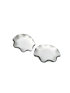 Joanna Ling Porcelain Wave Salt & Pepper Cellars  (w/ Black Edge)