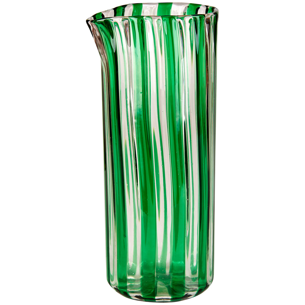 Green Stripe Handblown Murano Gio Ponti ‘A Canne’ Style Italian Carafe