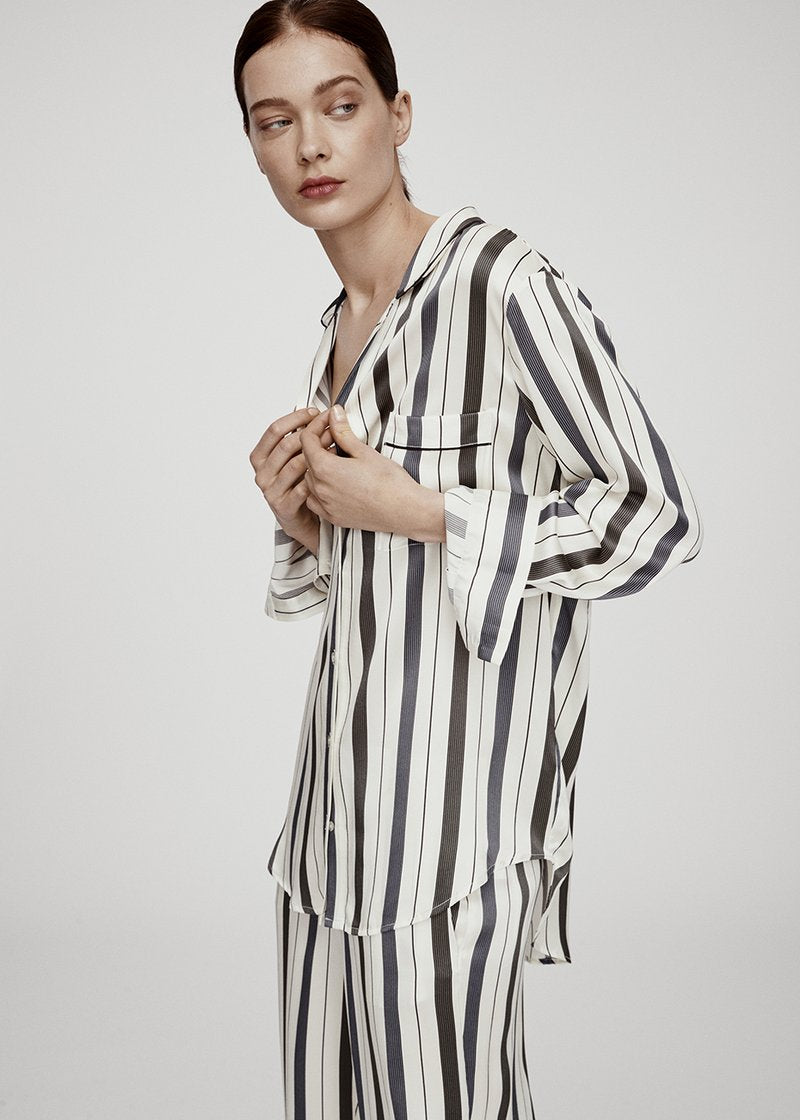 ECRU STRIPE OVERSIZED SILK SHIRT