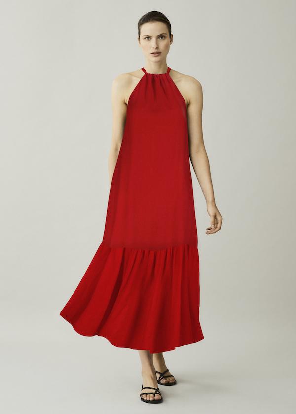 ASCENO IBIZA POPPY RED LINEN MAXI DRESS