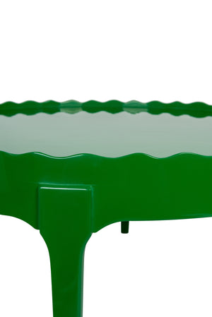 Hand-Lacquered Handmade Round Emerald Green Scalloped Coffee Table