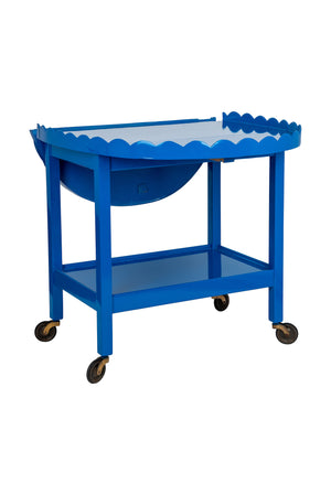 Vintage Cobalt Blue Hand-Lacquered Two-Tiered Winged Scalloped Trolley