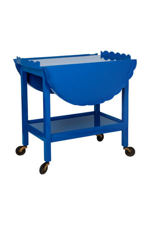 Vintage Cobalt Blue Hand-Lacquered Two-Tiered Winged Scalloped Trolley