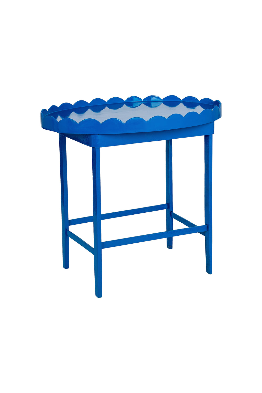 Vintage Cobalt Blue Hand-Lacquered Scalloped Side Table