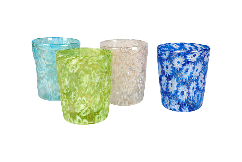 Set of 4 Floral Motif Murano Glasses