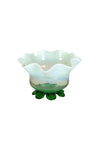 Victorian Vaseline Green Ruffle Footed Glass Bowl with Opalescent Finish