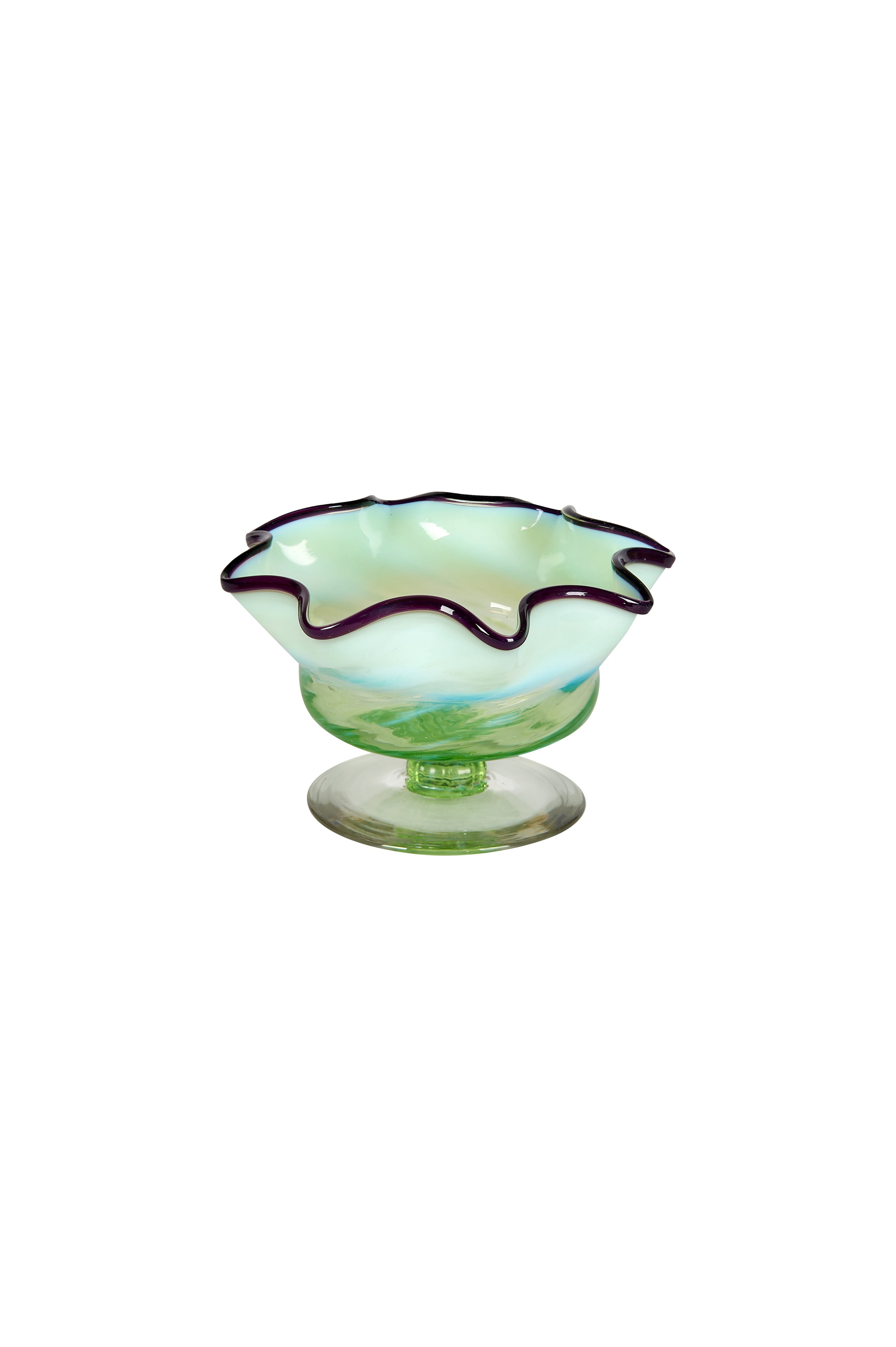 Antique Victorian Opalescent / Vaseline Green Glass Bowl