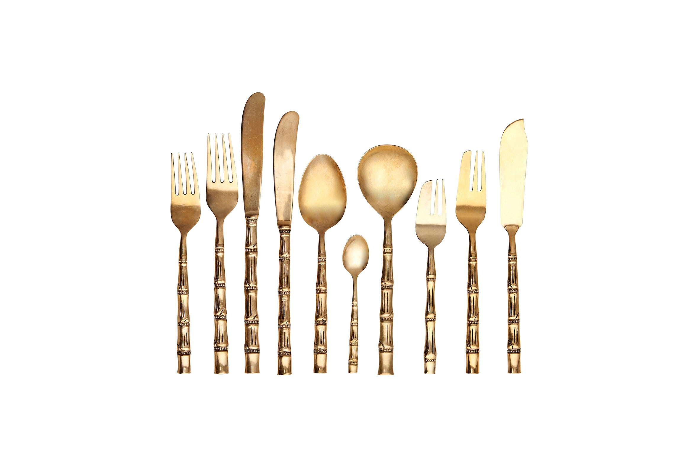 Vintage 1970s 44 Piece Bronze Bamboo Cutlery Set for 6