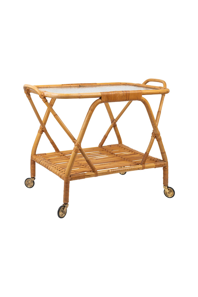 Vintage Bamboo and Glass Trolley