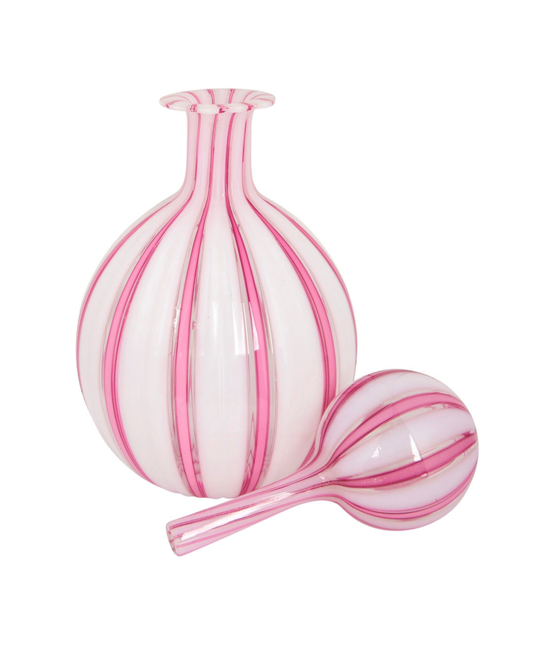 Pink and White Striped Murano Vase with Stopper