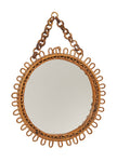 Vintage Round Rattan Mirror with chain Attributed to Franco Albini