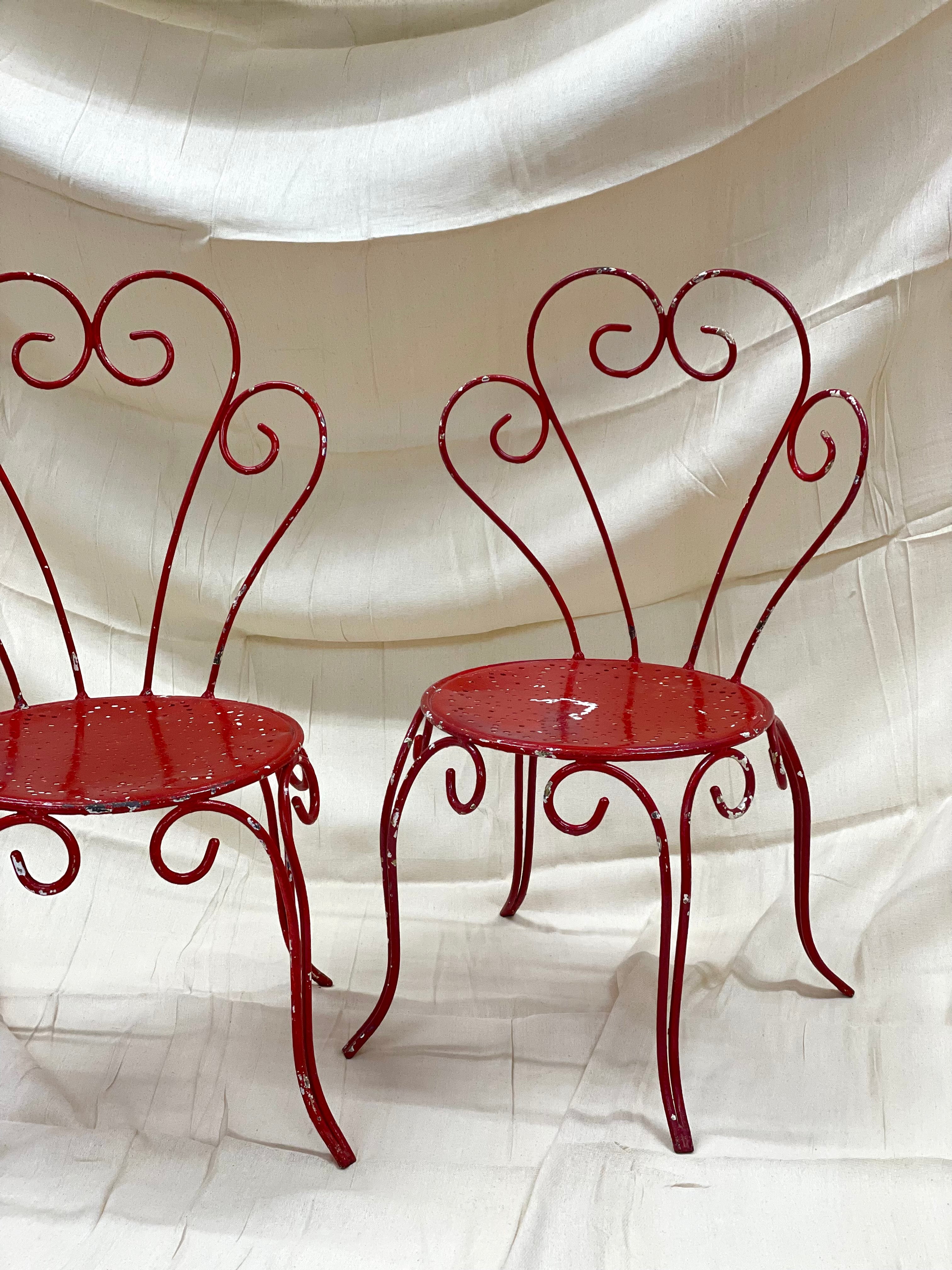 Pair of Vintage Red Garden Chairs