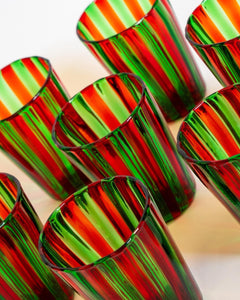 Red & Green Handblown Murano Gio Ponti ‘A Canne’ Style Italian Glass