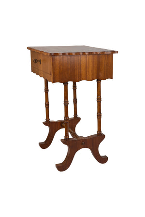 Vintage Faux Bamboo Scalloped Sewing Box / Side Table