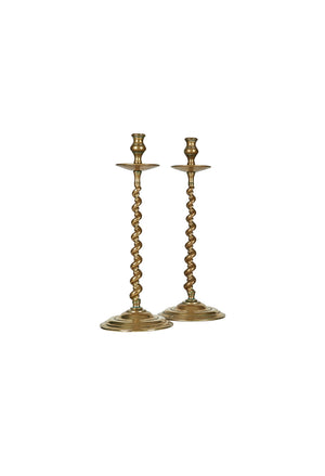 Pair of antique brass swirl candlestick holders