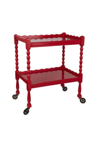 Red Hand-Lacquered Vintage Scallop Edge Tea Trolley