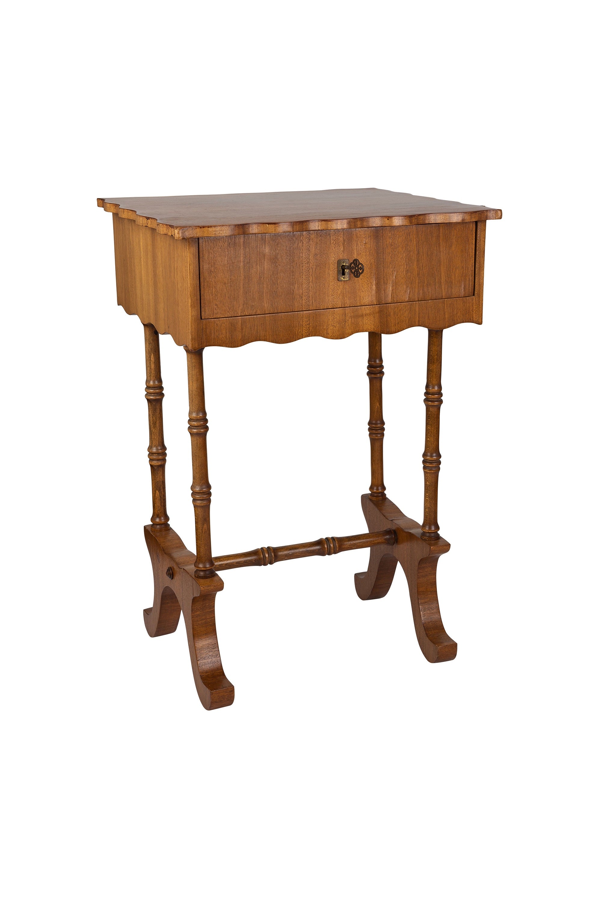 Vintage Faux Bamboo Scalloped Sewing Box / Side Table