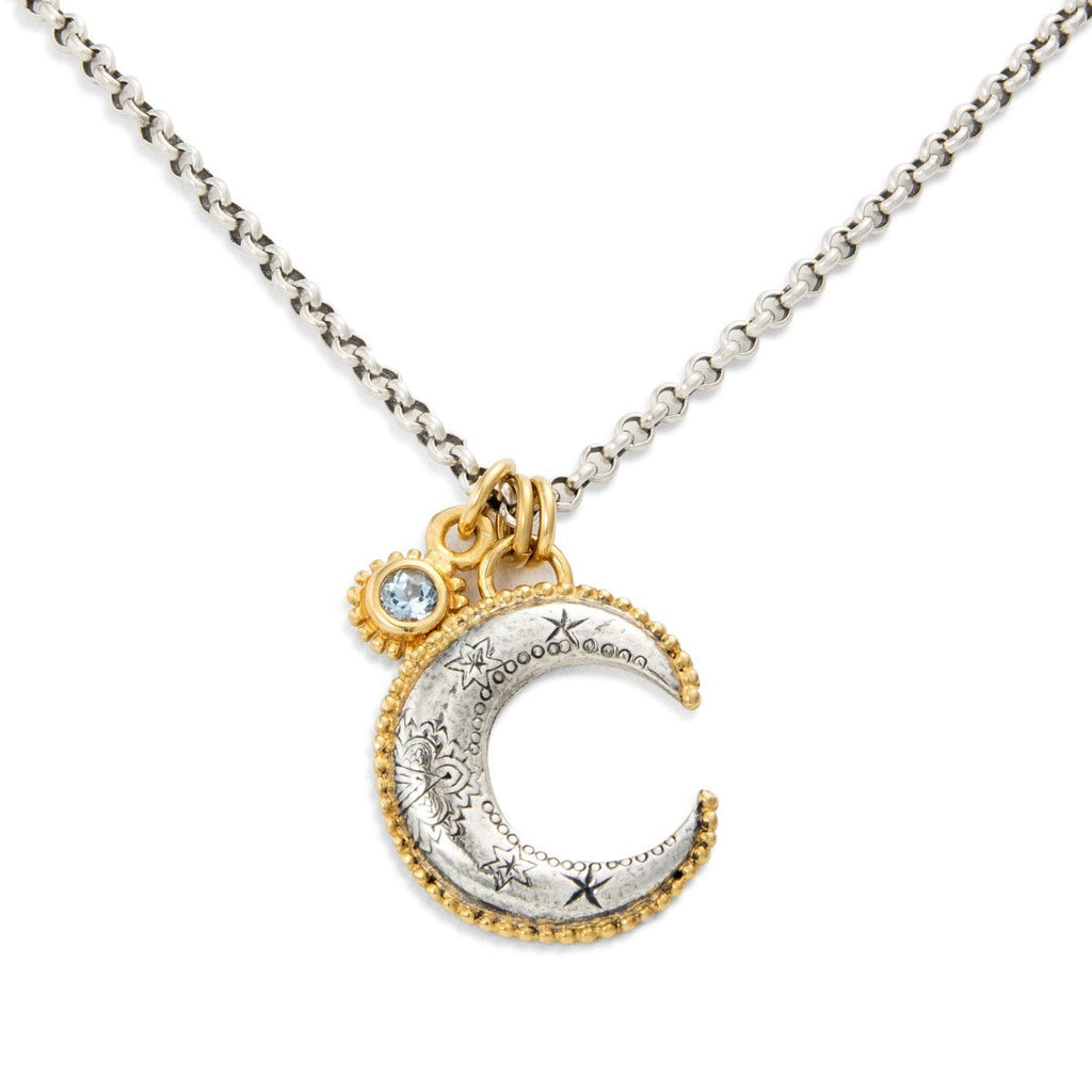 Elara Necklace in Silver with Gold Plated Detail & Aquamarine by Sophie Harley