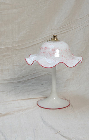 Large Vintage Murano Pink and White Frill Lamp