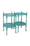 Pair of Vintage Sky Blue Lacquered Scalloped Side Tables