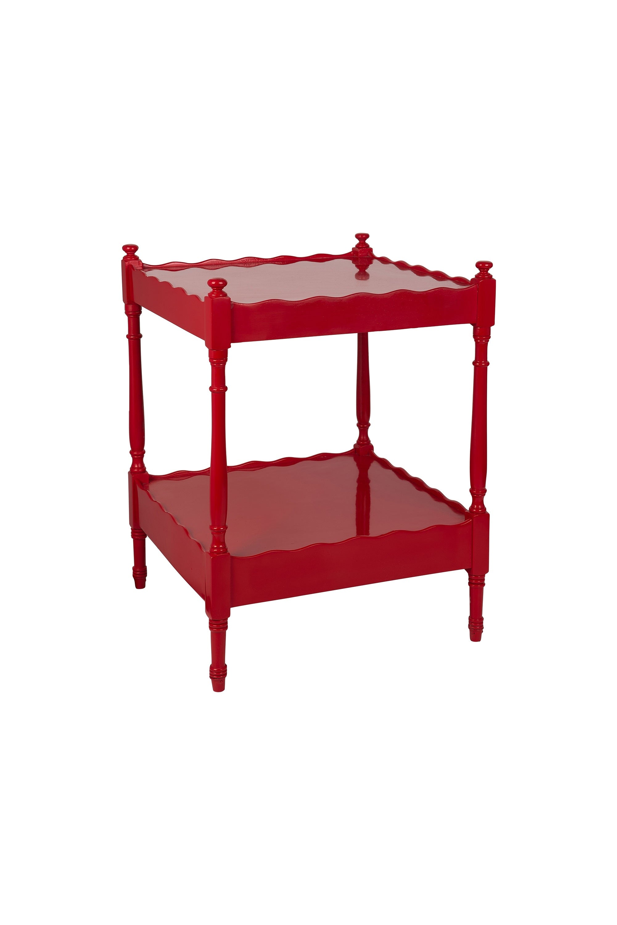 Red Hand-Lacquered Antique Scallop Edge Side Table ( Trolley / No Wheels)