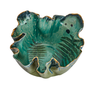Aqua Porcelain Bowl with Fern and Gold Details by Deborah Brett