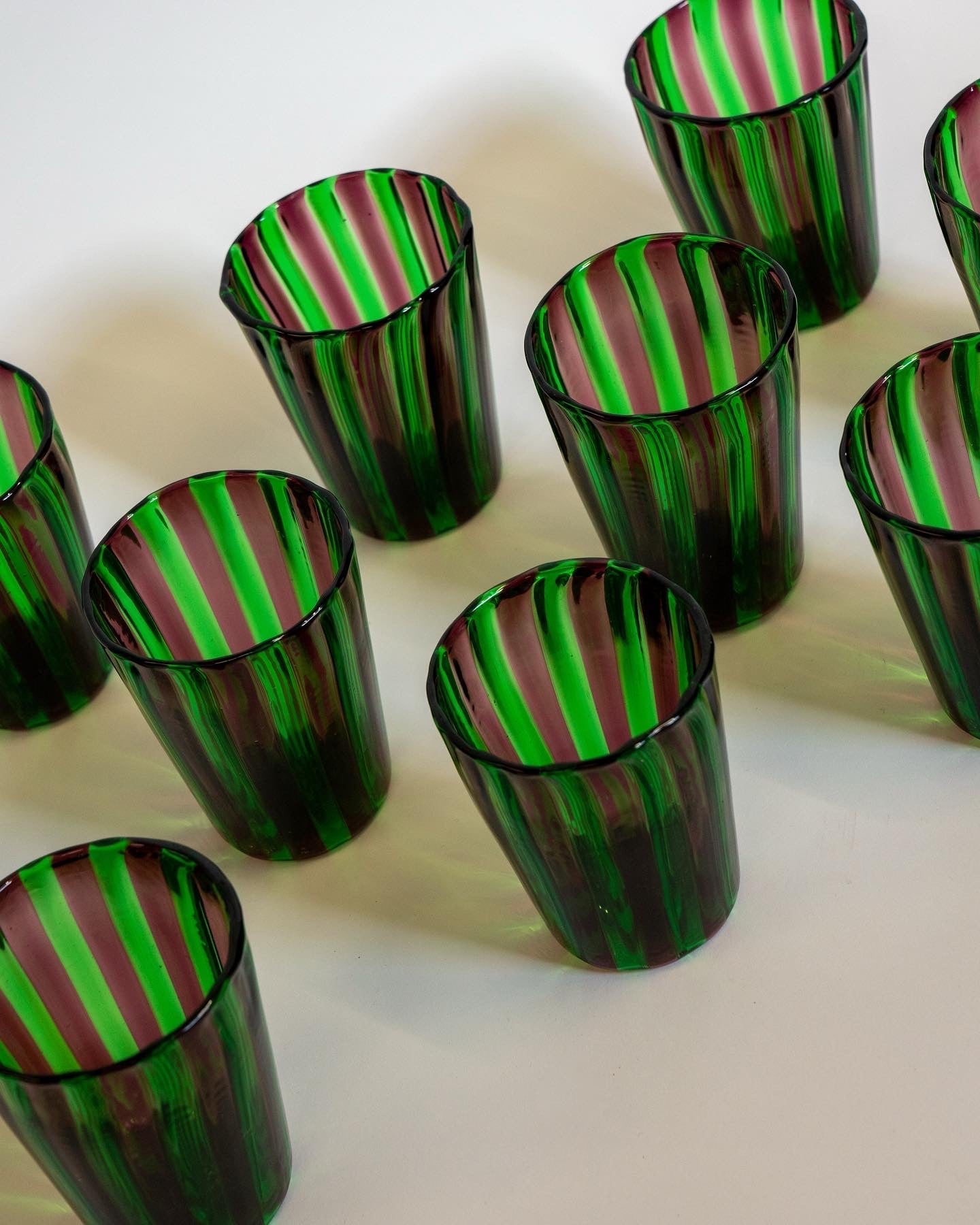 Aubergine & Green Handblown Murano Gio Ponti ‘A Canne’ Style Italian Glass