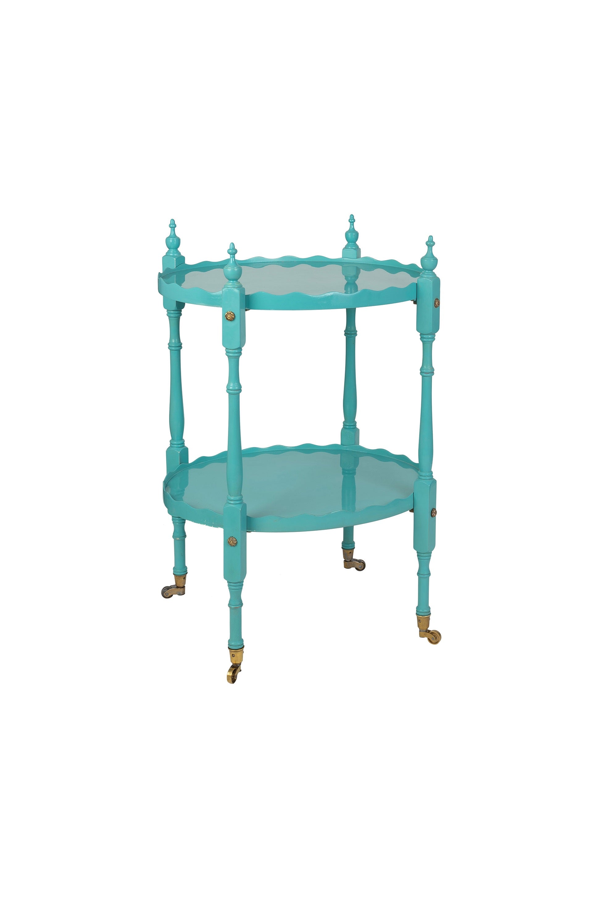 Pair of Vintage Sky Blue Lacquered Scalloped Side Tables