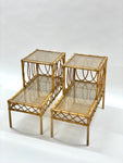 PAIR OF VINTAGE RATTAN TWO-TIER BEDSIDE TABLES