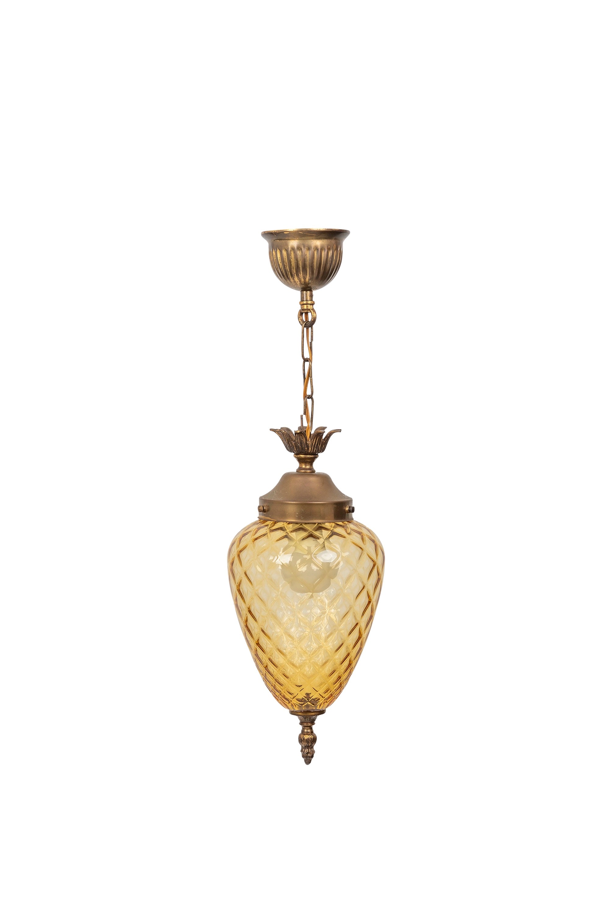 Vintage Pineapple Copper and Glass Pendant Lamp